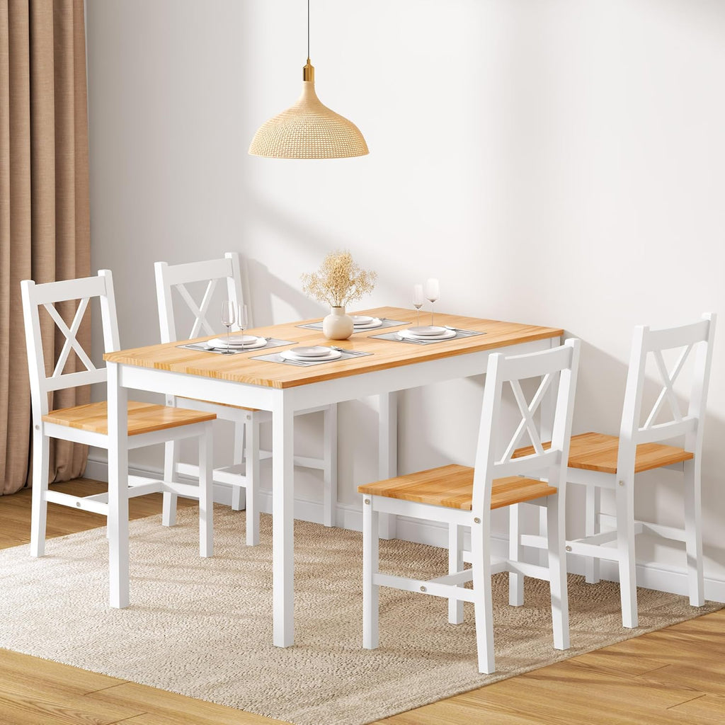 White 5-Piece Wood Kitchen Dining Table Set with 4 Chairs H392