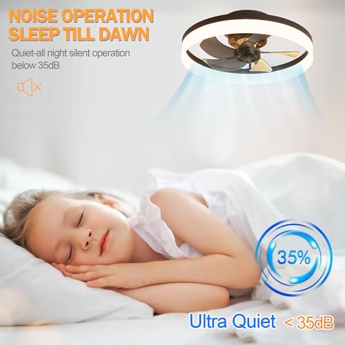 15.7" Low Profile Flush Mount Ceiling Fan with Lights and Remote E554