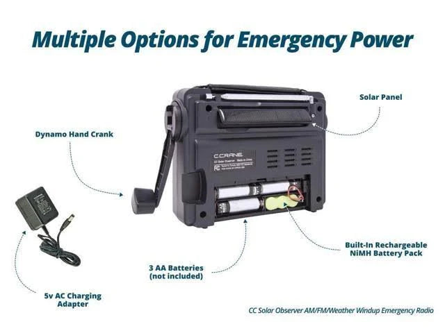 Solar Observer Emergency Portable Radio with Crank Flashlight I3246