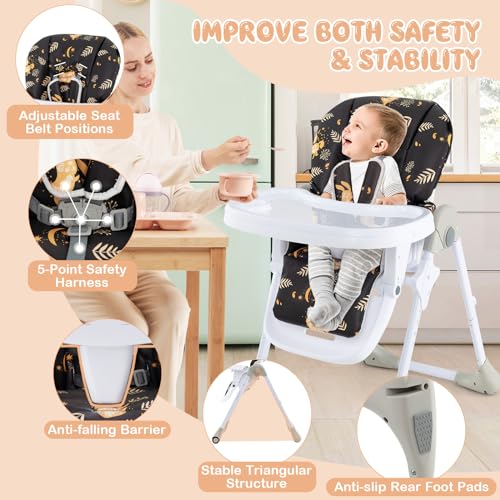 Light Gray Foldable Baby High Chair with Wheels Y924348