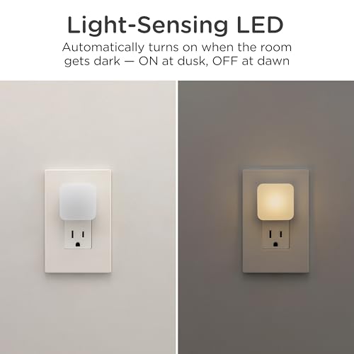 Mini Square LED Night Light, Plug-in, Dusk to Dawn Sensor, 4 Pack L265698