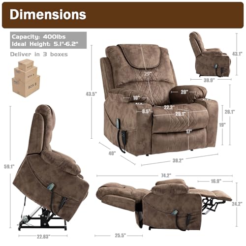 Large Dual Motor Power Lift Recliner Chair with Massage Heat J4028