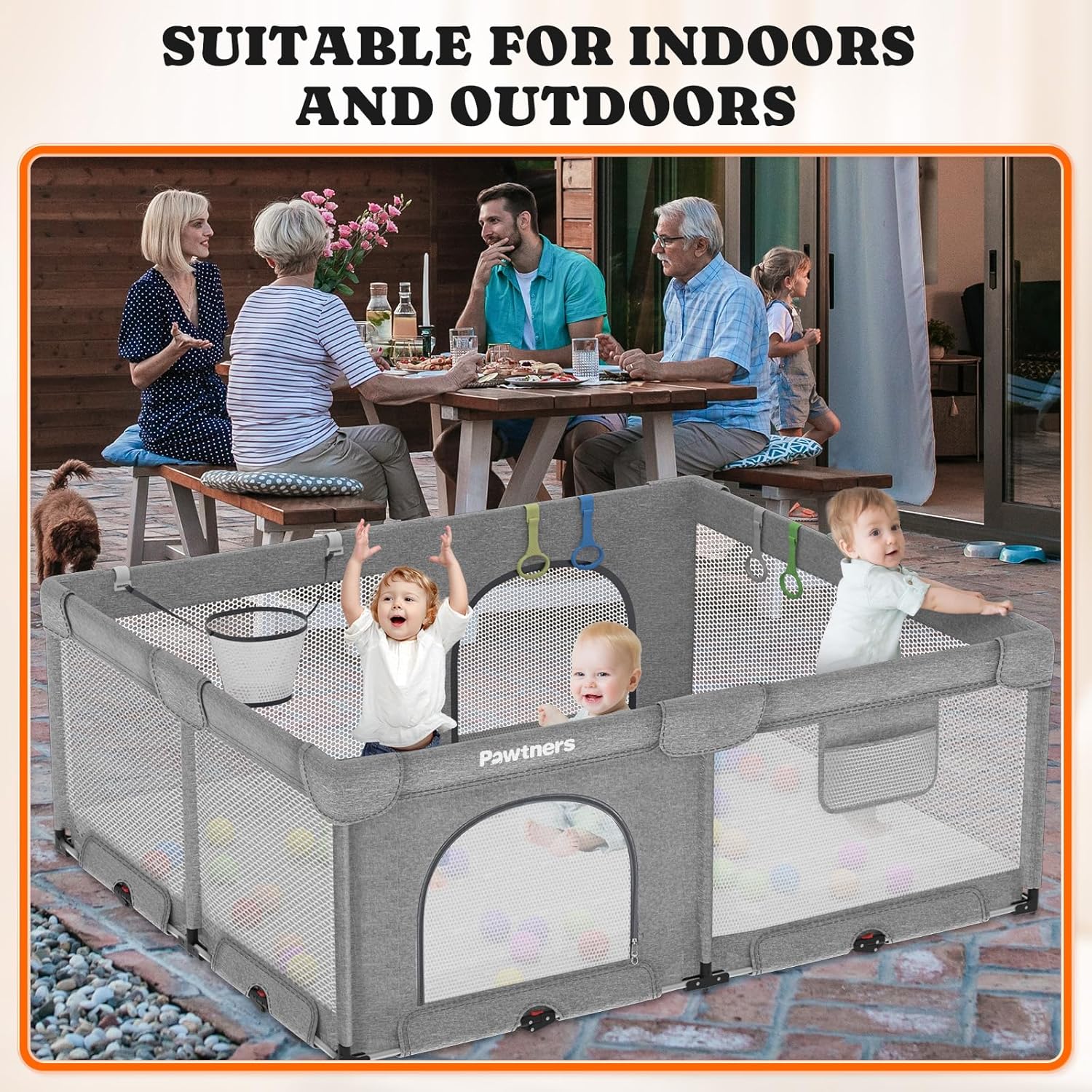 71"L x 59"W x 27"H Large Portable Baby Playpen with 50PCS Ocean Ball O50723