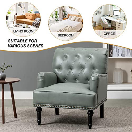 Faux Leather Accent Chair with Button-Tufted Back and Wood Legs Z4987