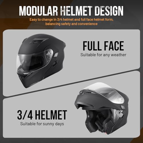 Matte Black Modular Full Face Motorcycle Helmet J10014