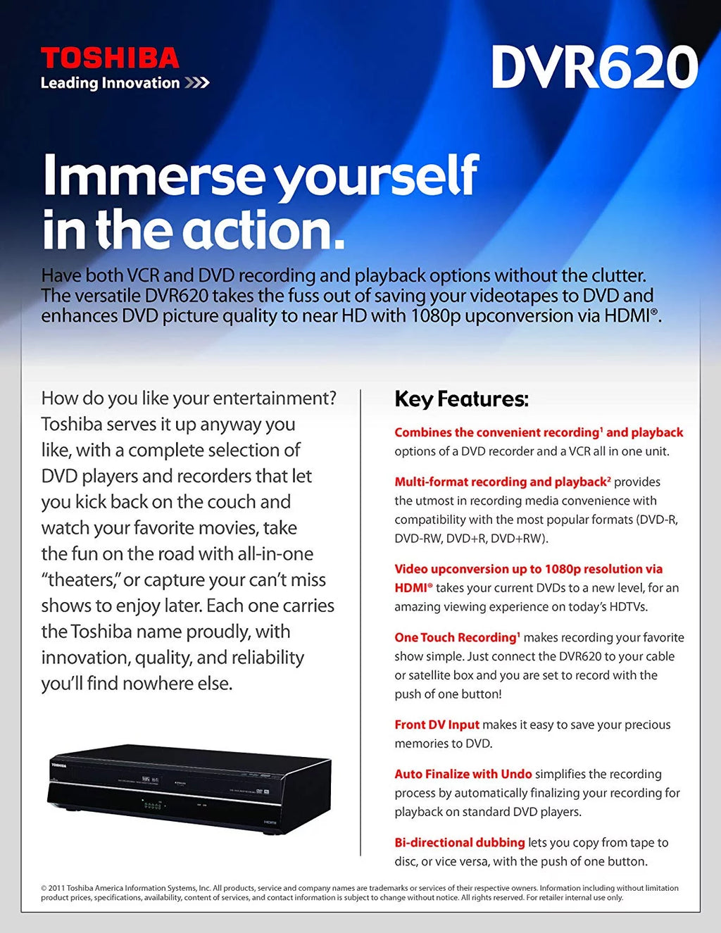 DVD Recorder VCR with Remote and HDMI Cable F70001