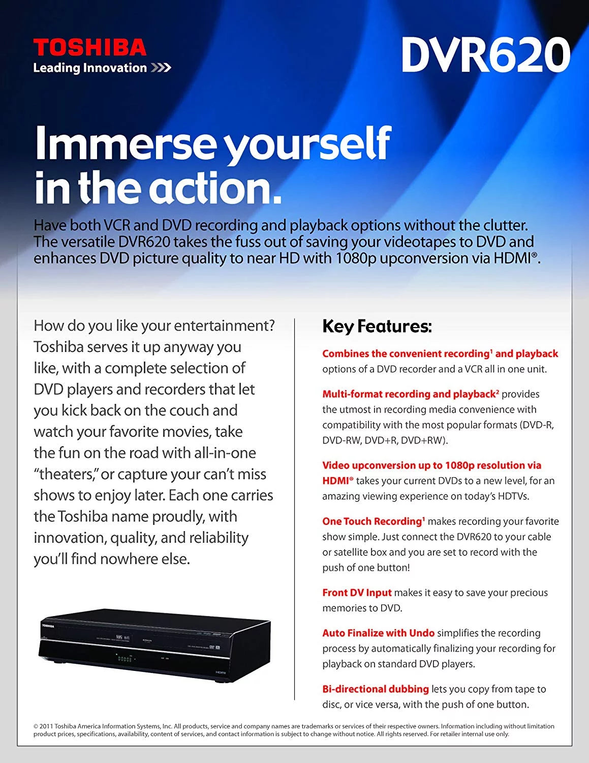 DVD Recorder VCR with Remote and HDMI Cable F70001