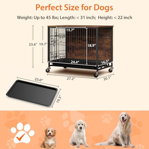 Brown Black Metal Dog Crate with Shelves W34545