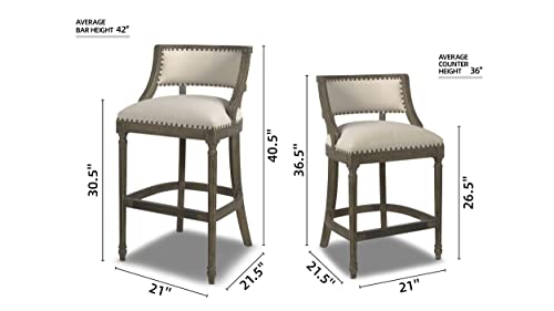 Dark Heathered Grey Linen Counter Height Bar Stool with Backrest U136374