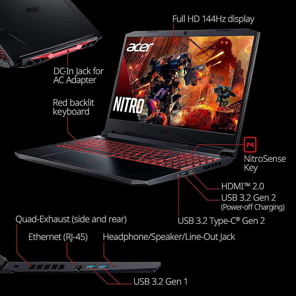 15.6" FHD 144Hz Gaming Laptop with Intel Core i5-11400H, GeForce RTX 3050 Ti, 16GB RAM, 1TB PCIe SSD D654