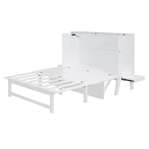 Queen Size Wood Murphy Bed with Bookcase and Storage Drawer R33530