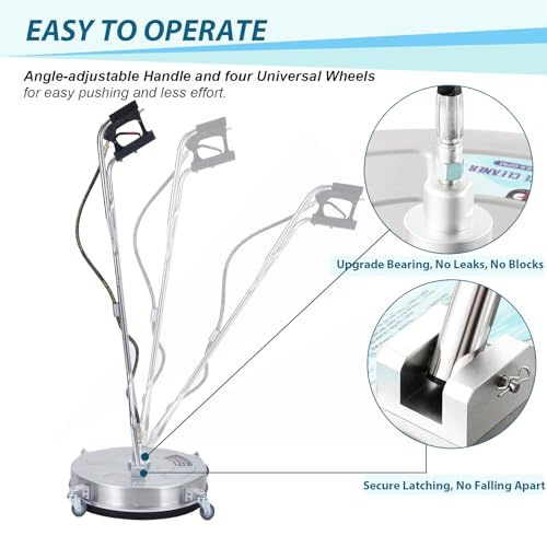 24" Pressure Washer Surface Cleaner with Dual Handle, 4 Wheels, 3/8" Quick Connect, 2 Replacement Nozzles, Stainless Steel V10172