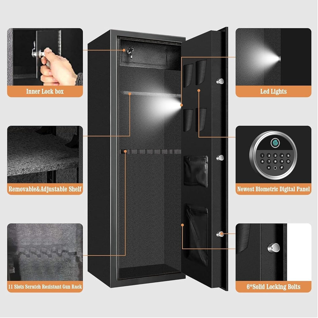 Large Long Gun Safe with Biometric Lock, Fireproof, Removable Gun Rack M207366
