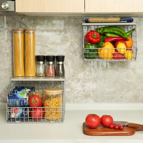 2-Tier Hanging Wire Basket with Wood Lid S172