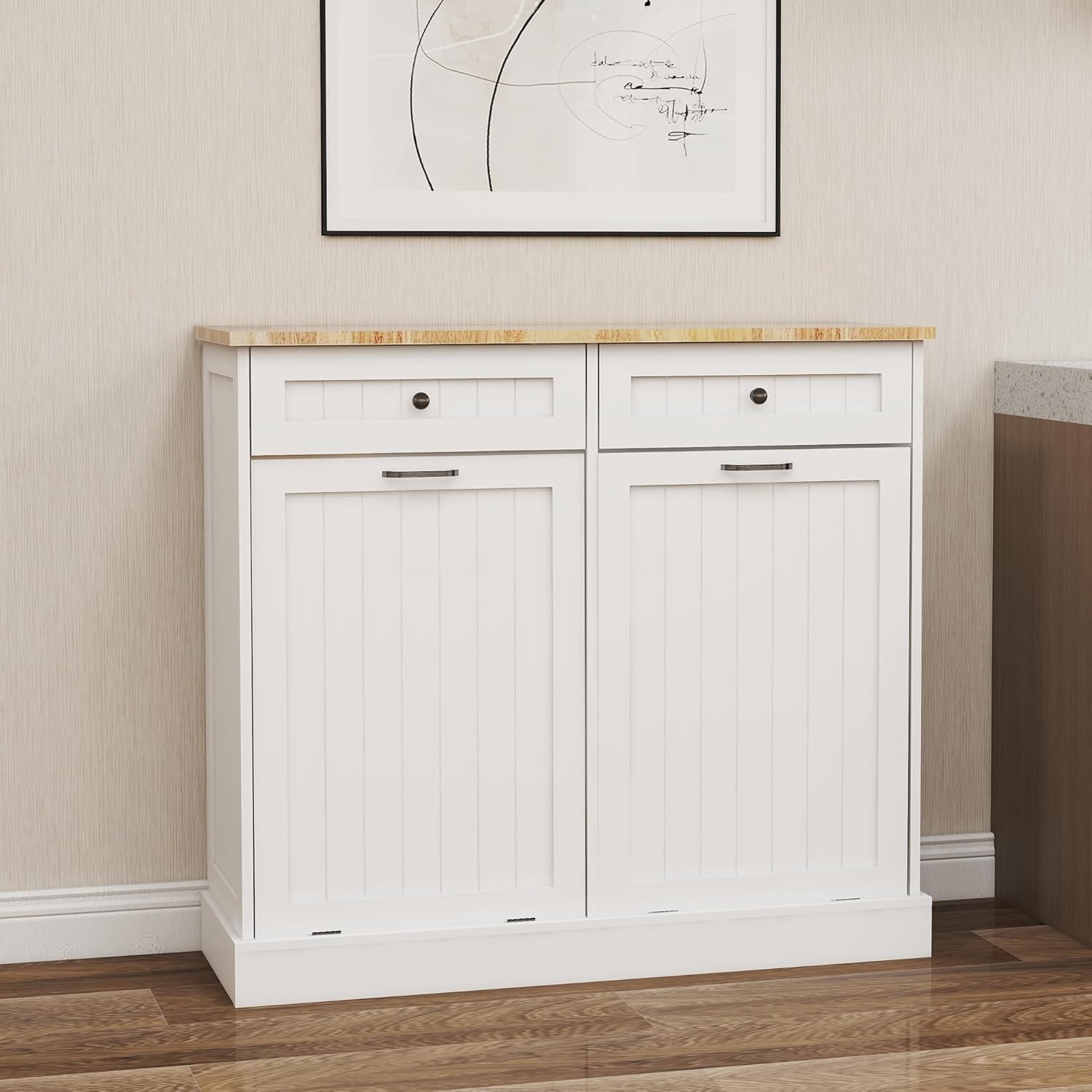 Double Tilt Out Trash Cabinet with Wood Tabletop X3110