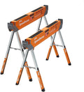 Adjustable Height Sawhorse Pair, Two pack, 30-36 inch height adjustable Legs, Metal Top, Heavy Duty D512795