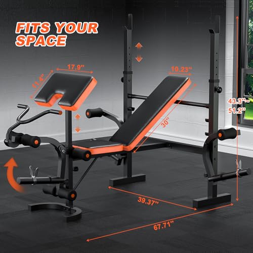 Adjustable Weight Bench with Leg Extension, Preacher Curl & Butterfly Arm, 990lbs Heavy Duty Bench Press C84127