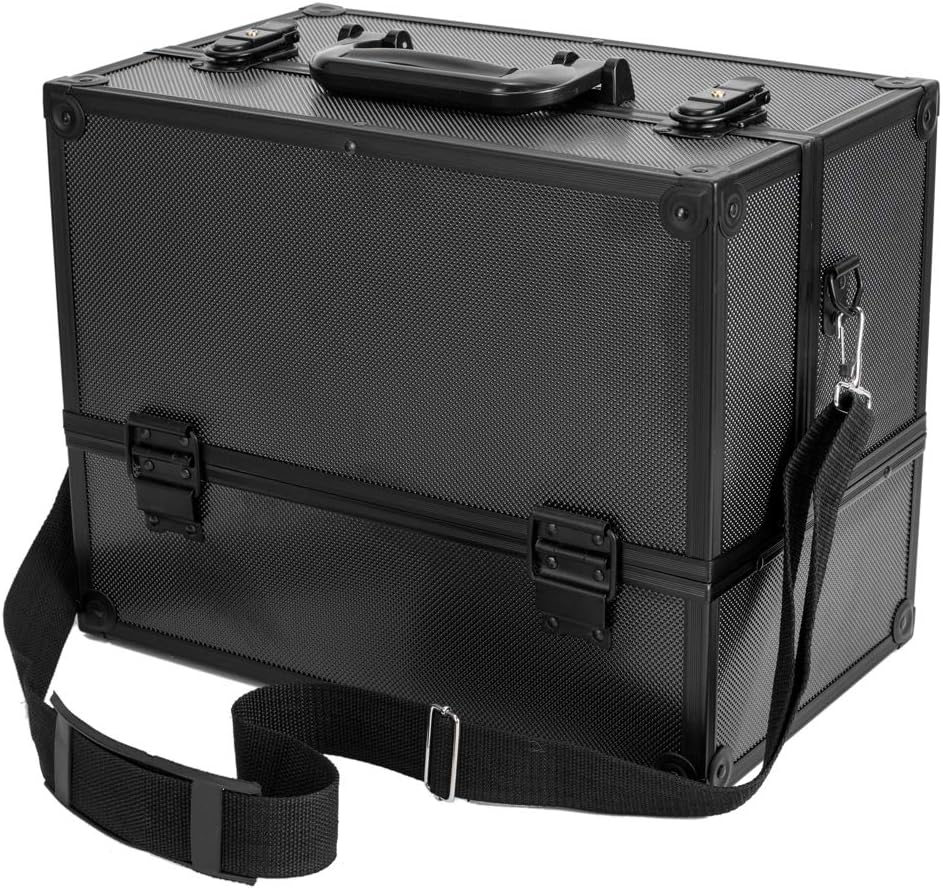 Portable Makeup Train Case with Lock and Compartments, black J41765