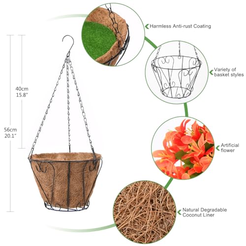 Artificial Hanging Violet Flowers in Basket with Coconut Lining (Yellow) O984
