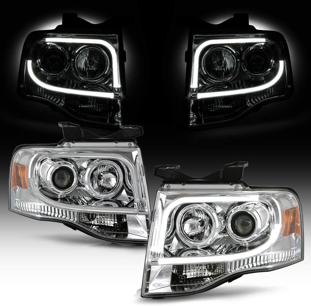 LED Tube Chrome Housing Projector Headlights Headlamps Q755