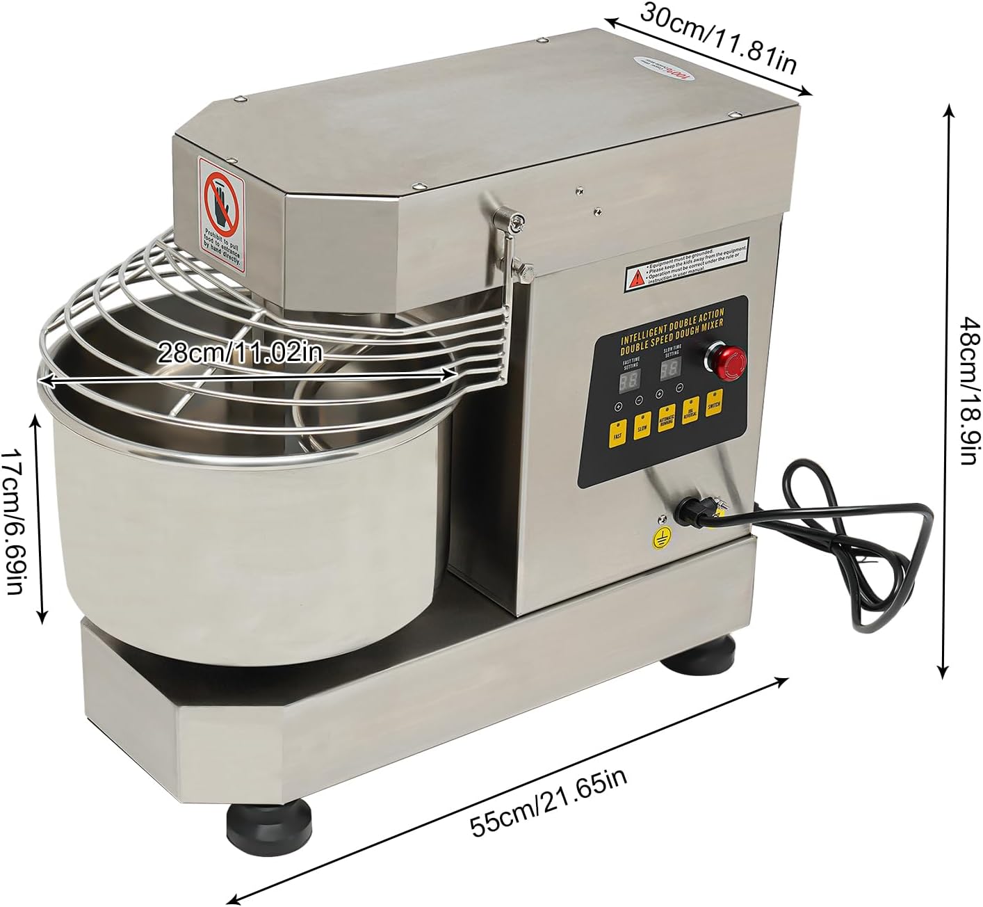 10.5Qt 1000W Spiral Mixer with Stainless Steel Bowl W551