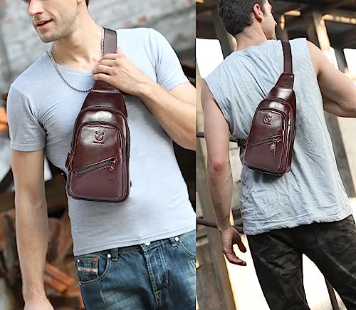 Leather Sling Chest Bag Crossbody Backpack with USB Charging Port Y725