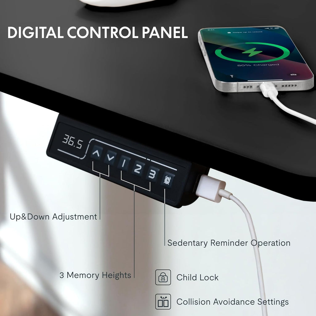 Black L Shaped Standing Desk with Drawers H38219
