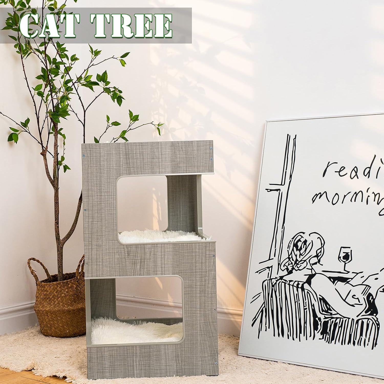 27.5 Inch Multi-Level Cat Tree with Removable Soft Blanket M573759