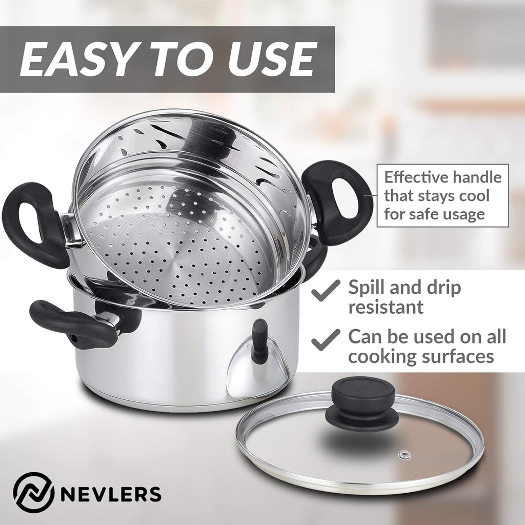 Stainless Steel 3 Quart Steamer Pot with 2 Quart Steamer Insert plus Vented Lid 3 Piece Set U160