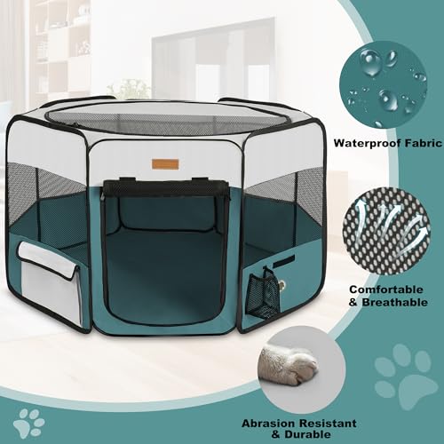 Portable Foldable Pet Playpen with Removable Mesh Shade Cover U41541