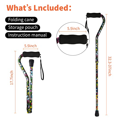 Folding Lightweight Offset Handle Adjustable Walking Stick H6375