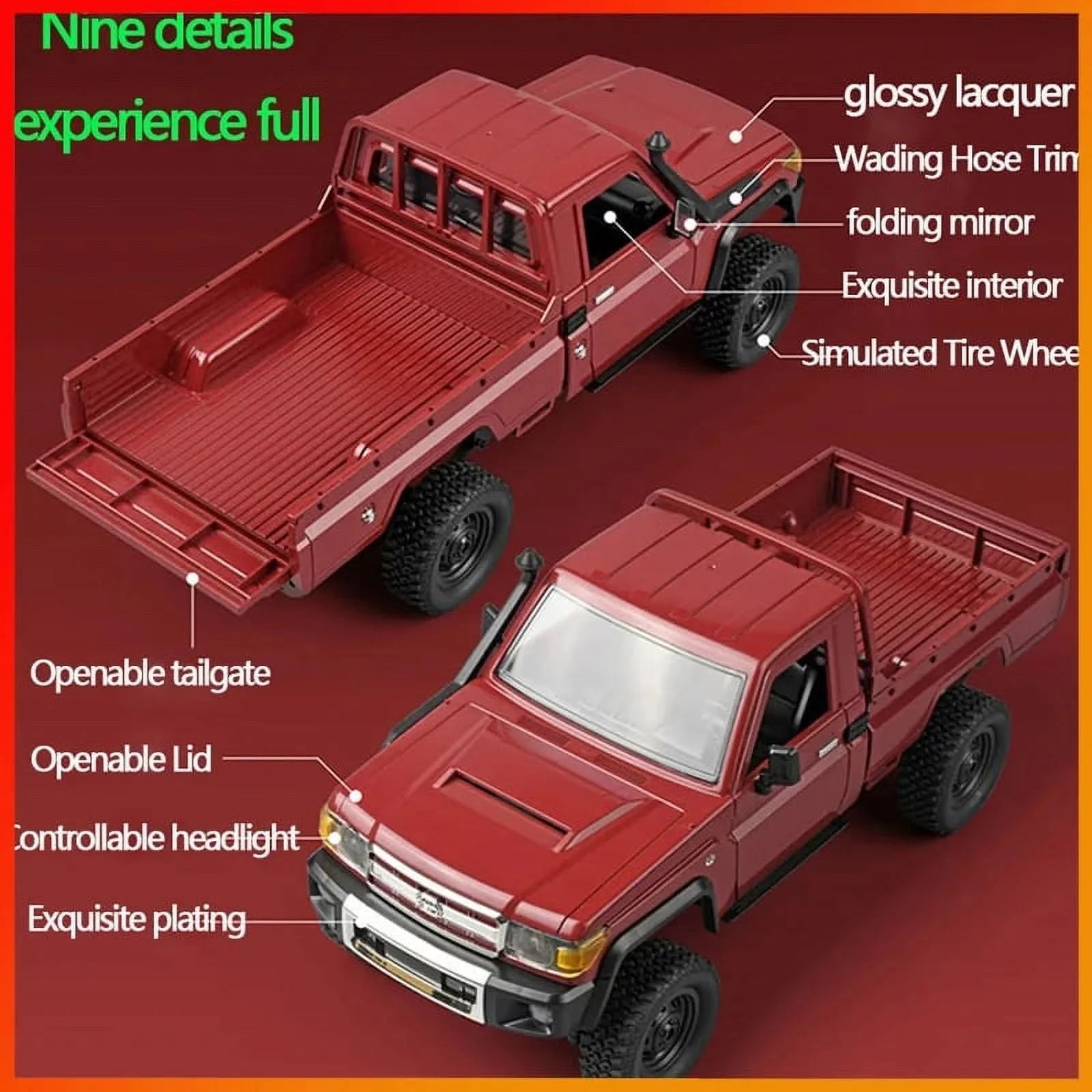 Red 1:12 Remote-controlled Off-road Pickup Truck U3131