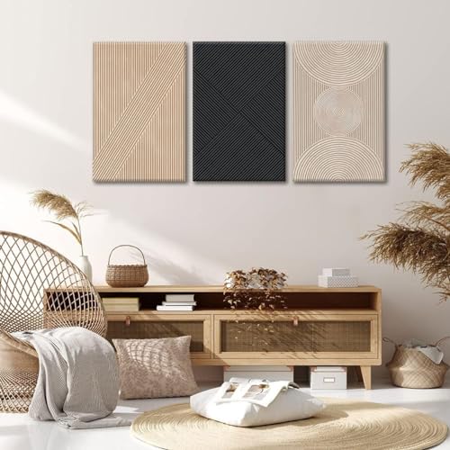 Set of 3 Framed Neutral Abstract Canvas Wall Art 16"x24" N285