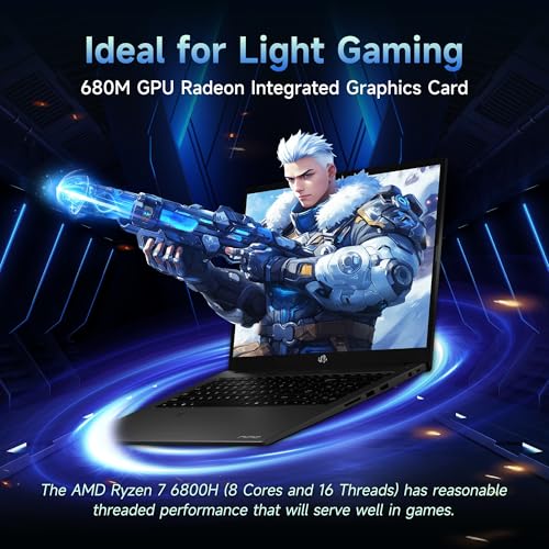 17.3" IPS FHD Gaming Laptop, 8 Cores AMD Ryzen 7 6800H 16GB DDR5 RAM 1TB SSD AMD Radeon 680M GPU with Backlit Keyboard O14088