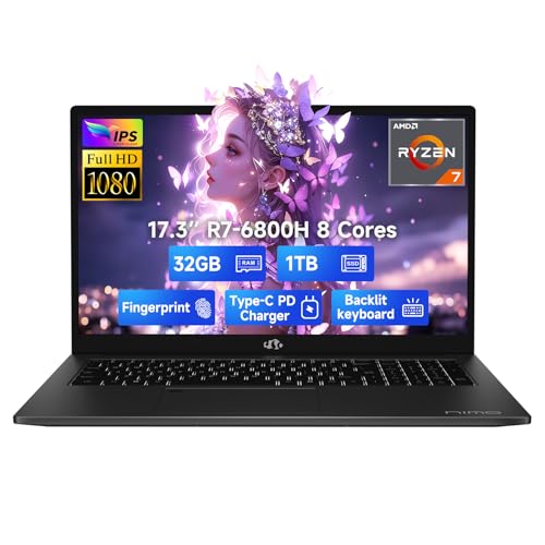 17.3" IPS FHD Gaming Laptop, 8 Cores AMD Ryzen 7 6800H 16GB DDR5 RAM 1TB SSD AMD Radeon 680M GPU with Backlit Keyboard O14088