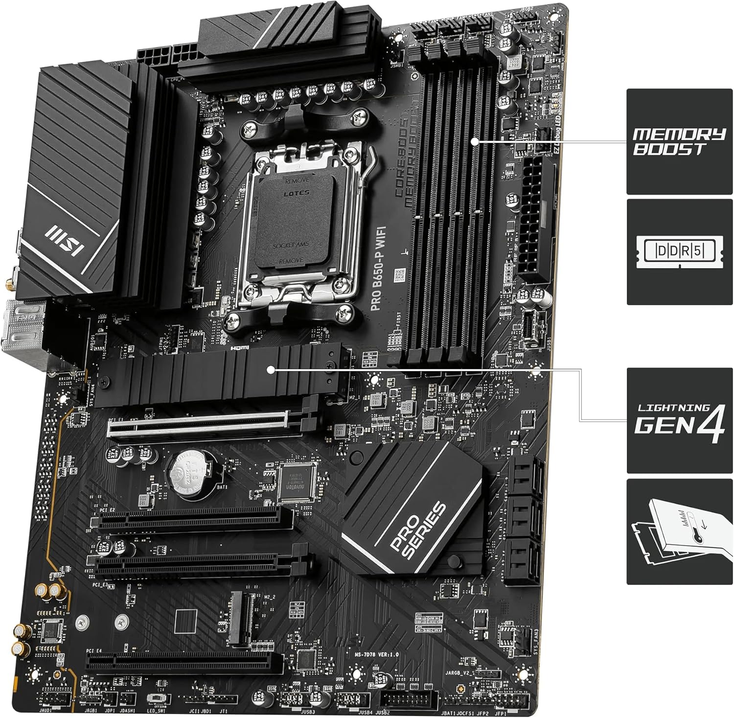 AMD AM5 ATX Motherboard, 4x DDR5, 1x PCI-E x16, 2x M.2, 6x SATA, 8x USB 3.2, 1x USB Type C K4158