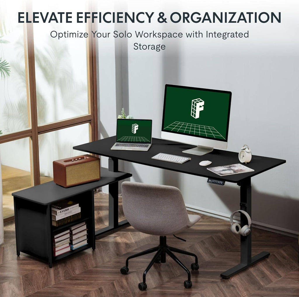 Black L Shaped Standing Desk with Drawers H38219