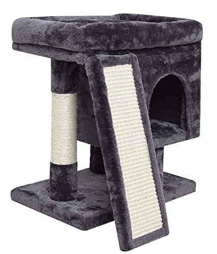 Beige Small Cat Tree with Scratching Post and Cave T549