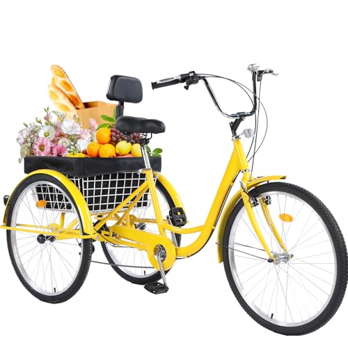 24/26-Inch 3-Wheel Adult Tricycle with 7-Speed Gearing and Basket A16270