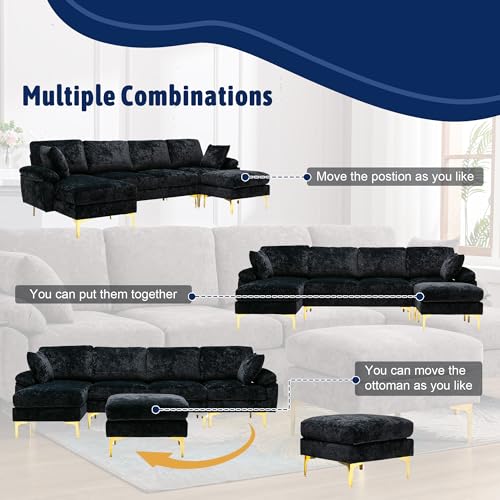 Purple U-shaped Sectional Sofa with Ottoman D875