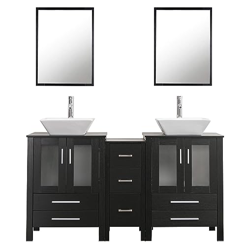 60" Double Bathroom Vanity with Porcelain White Sink O76843