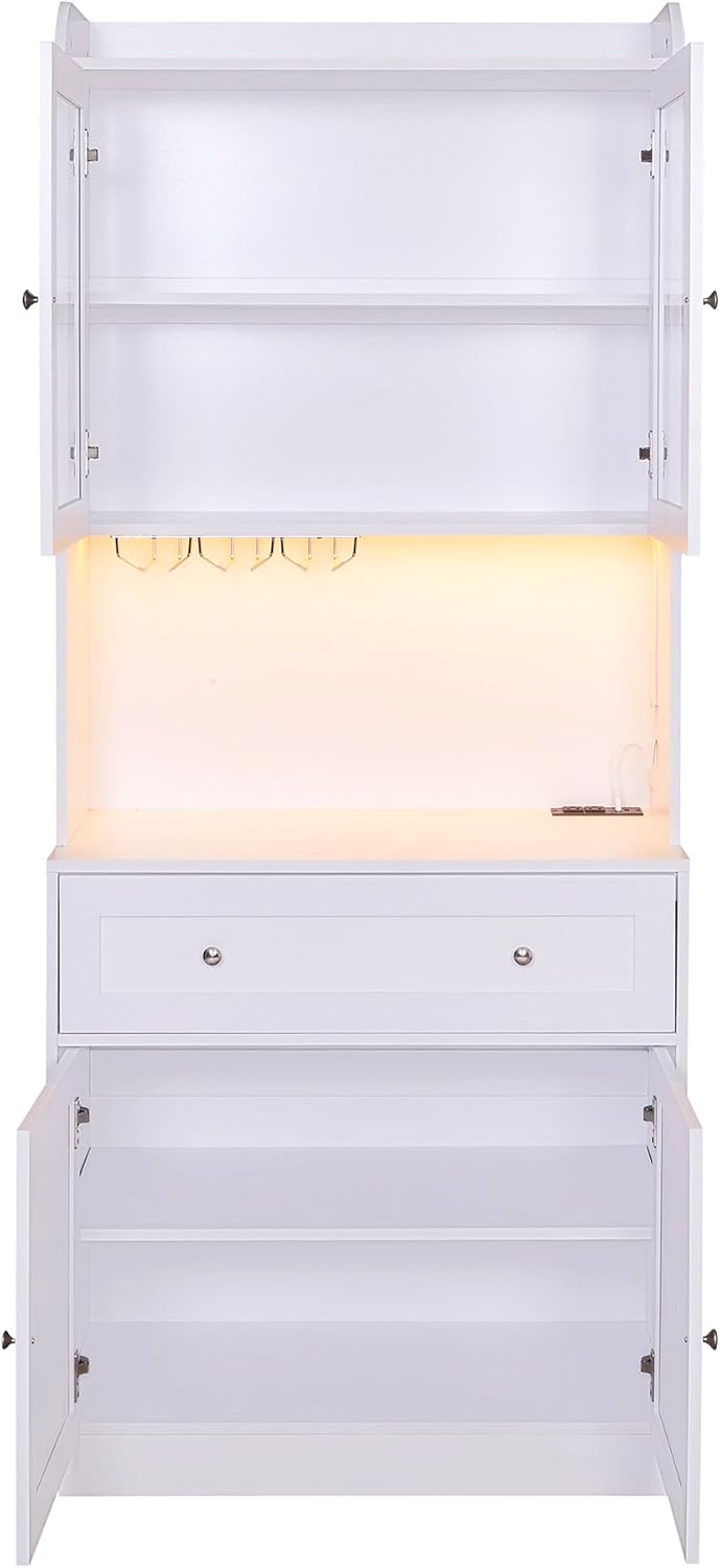 75.2" Wood Pantry Cabinet with LED Lights D944