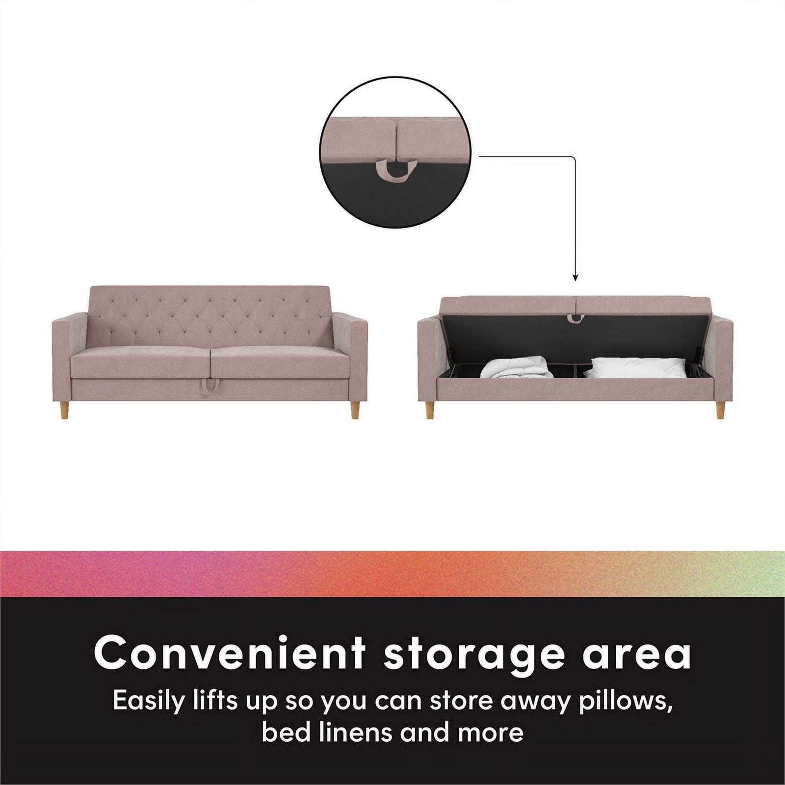 Blush Velvet Futon with Storage N3025
