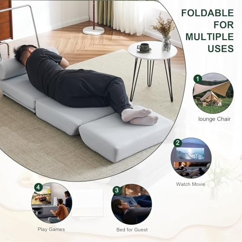 Blue Linen Foldable Futon Sofa Bed K8354