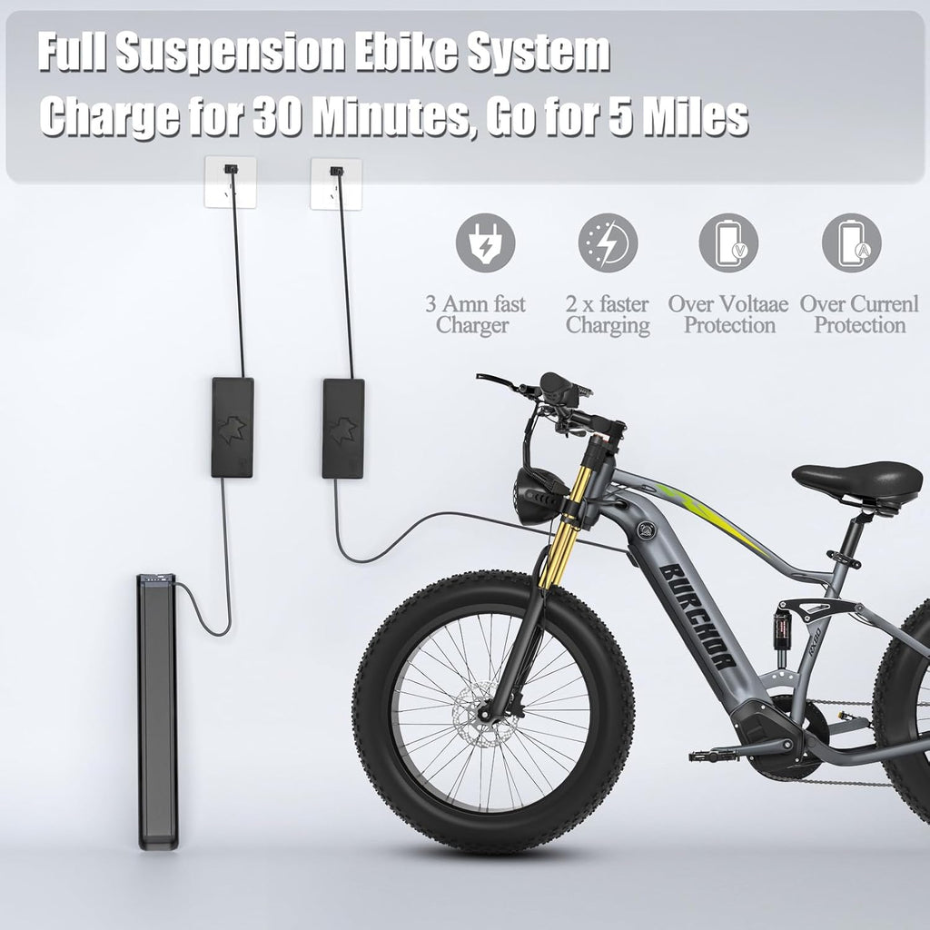 26" Fat Tire 1000W Electric Bike with 48V Removable Battery Q695