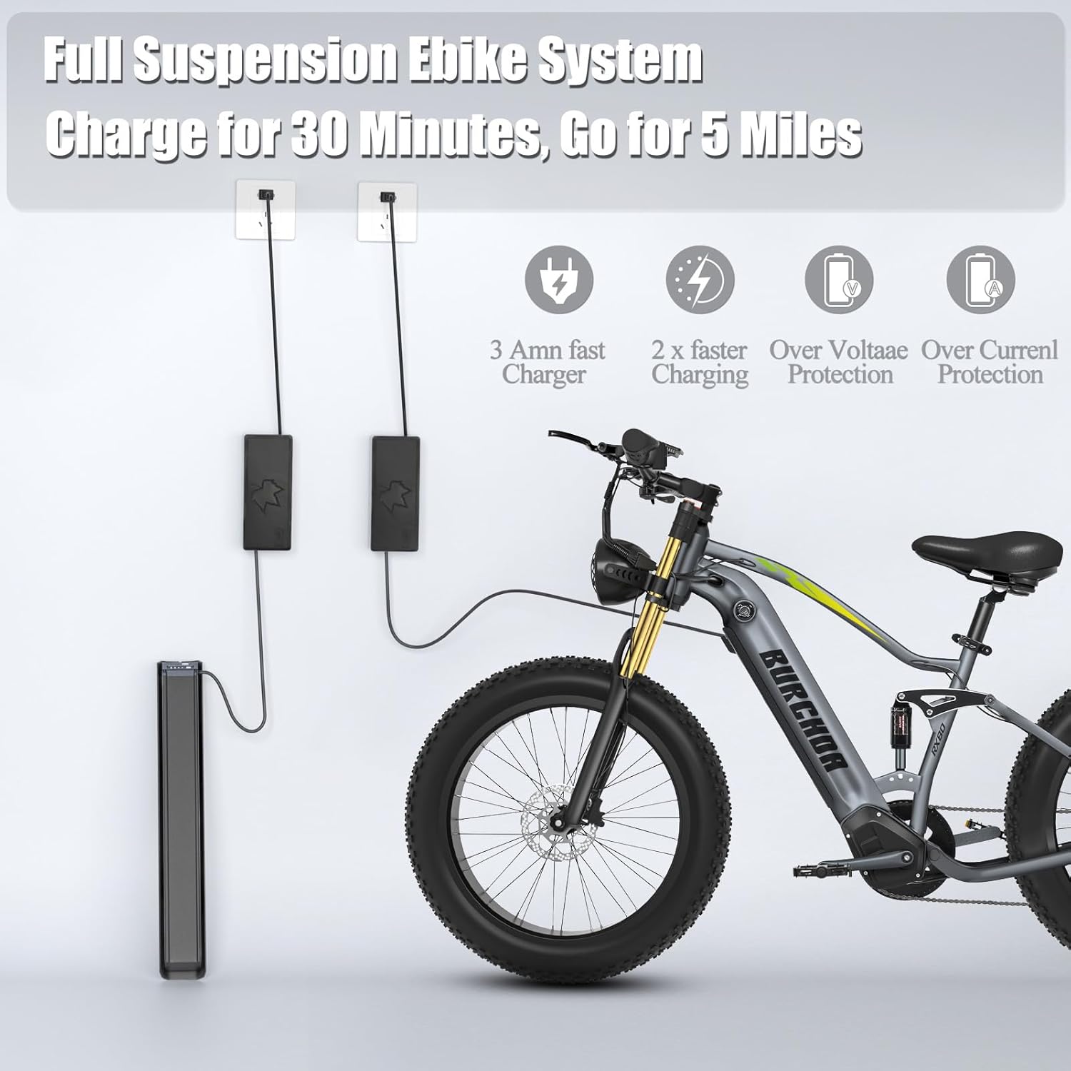 26" Fat Tire 1000W Electric Bike with 48V Removable Battery Q695