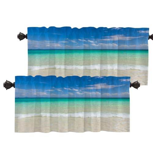 Blue Ocean Tropical Beach Valances Half Window Curtain Set of 2 52x18 Inch S7525