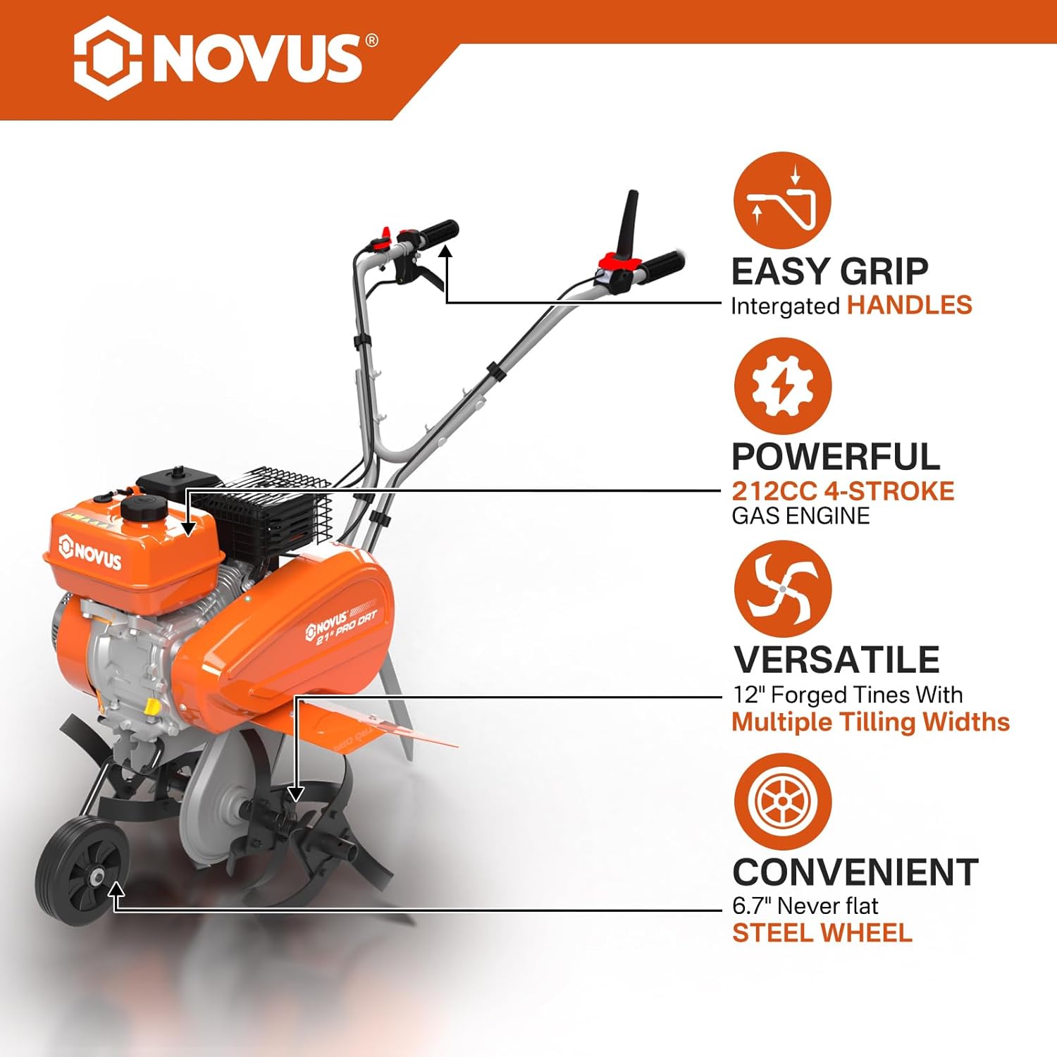 21-Inch Gas Powered Front Tine Tiller Cultivator 212cc 4-Cycle Gas Engine C9605