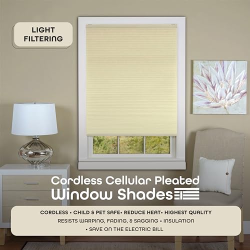 Cellular Pleated Window Shades - 31 Inch Width, 64 Inch Length (Alabaster) - Honeycomb Pull Down Blinds D309496