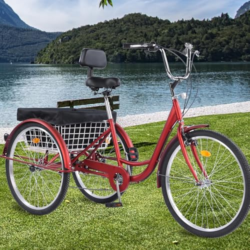 24/26-Inch 3-Wheel Adult Tricycle with 7-Speed Gearing and Basket A16270